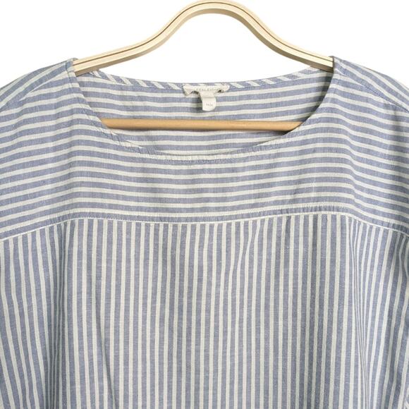 Eileen Fisher Top Medium Blue Striped Pullover Boxy Hemp Organic Cotton Cap Slee - Picture 2 of 8